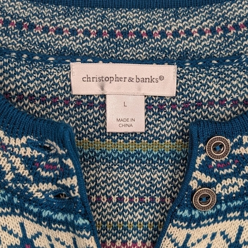Christopher & Banks Fair Isle Cardigan Sweater Size Large
